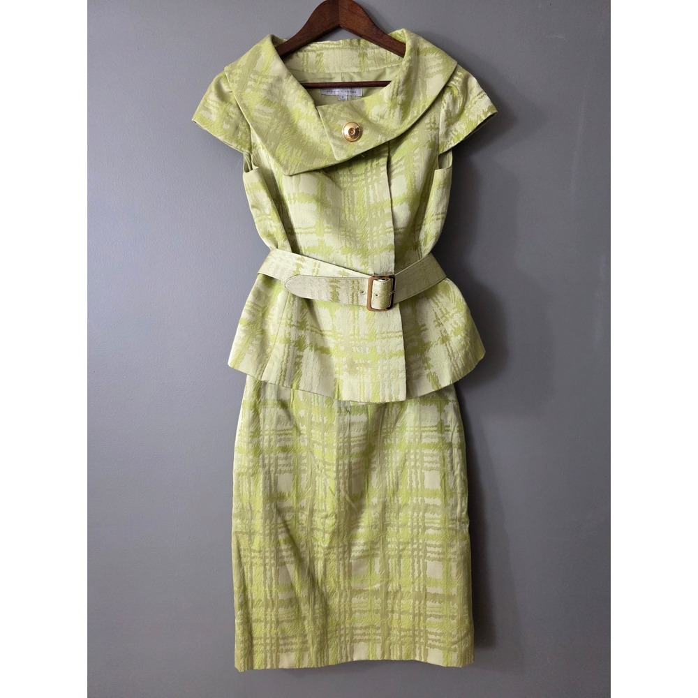 Tahari Arthur S Levine Girls Lime Green Plaid Peplum Skirt Suit Set Size 6